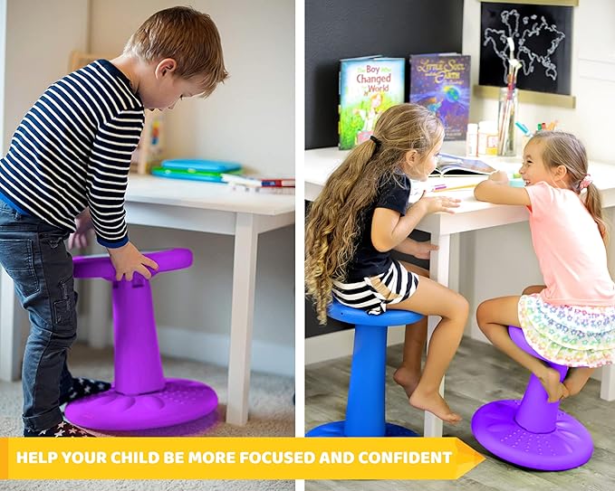 Studico ActiveChairs Kids Wobble Stool, Flexible Preschool & Elementary Classroom Seating, Improves Focus & Posture. ADHD/ADD Wiggle Chair, [Kids Active Fidget Chairs], 14" Stool, Ages 3-7, Purple