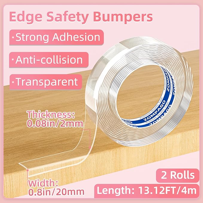 ZOMPAGO Clear Soft Corner Protectors for Furniture Strip,0.8in x13FT,2 RollSharp Edge & Table Bumper,Window Edge,Wall Protector, Soft Corner Guards Safe for Proof,Table Corner Protectors in Family
