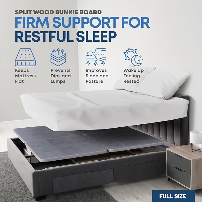 Greaton, Premium 38mm Split Wood Bunkie Board for Full Size Bed - 4-Piece Under Mattress Support Board, Fully Assembled, Fabric Ventilation Cover - Replaces Wooden Slats or Box Spring for Bed Frames