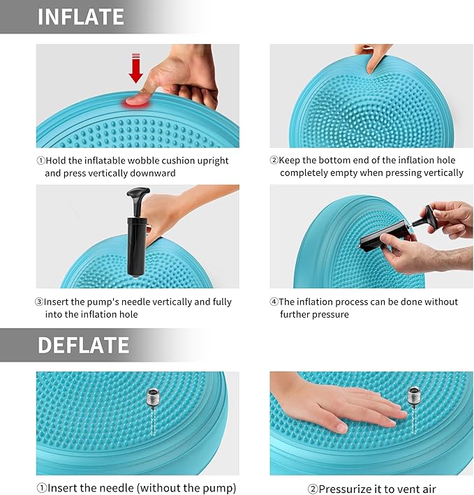 FITMIND Inflated Wobble Cushion,Circular Non-slip Texture for Comfortable Sitting,Extra Thick Dyna Disc with Pump for Core Strength,Wiggle Seat to Improve Posture,Fitness,660lb Load Capacity