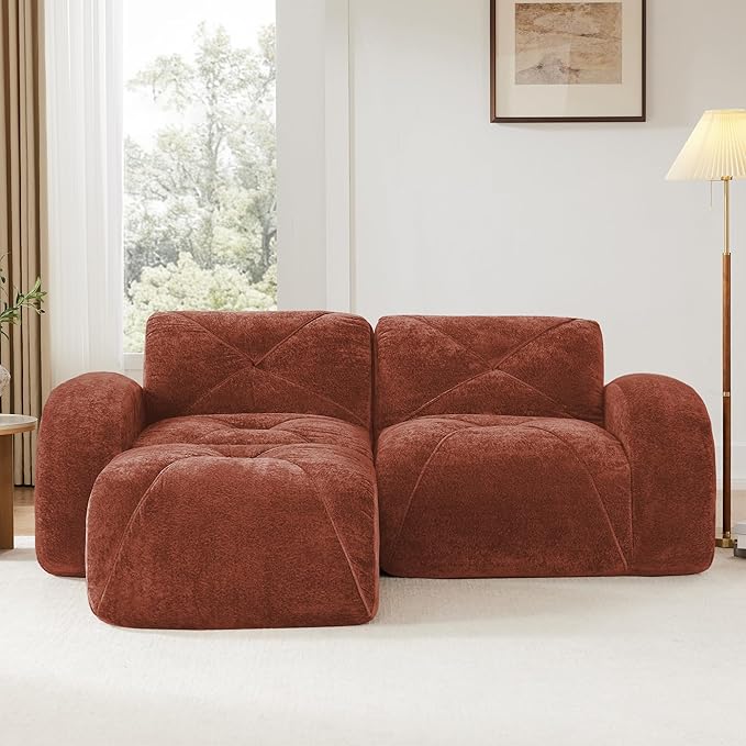 Modular Sectional Sofa with Free Combination,Boneless Floor Couch for Small Spaces, Living Room & Lounge,Velvet 2-Seater Sectional Couch with Ottoman,No Assembly Needed
