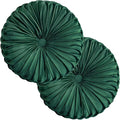 Teieas 2 Pcs Round Throw Pillows Decorative Pumpkin Velvet Boho Pleated Bed Pillows Back Support for Couch Chair Dorm Car 14.96'' (Emerald)