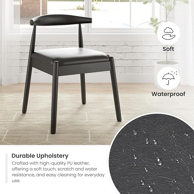 Farini Mid Century Modern Dining Chairs Set of 4, Solid Wood Frame Kitchen Chairs with PU Leather Upholstered Seat for Dining Room & Breakfast Nook,Black-Black