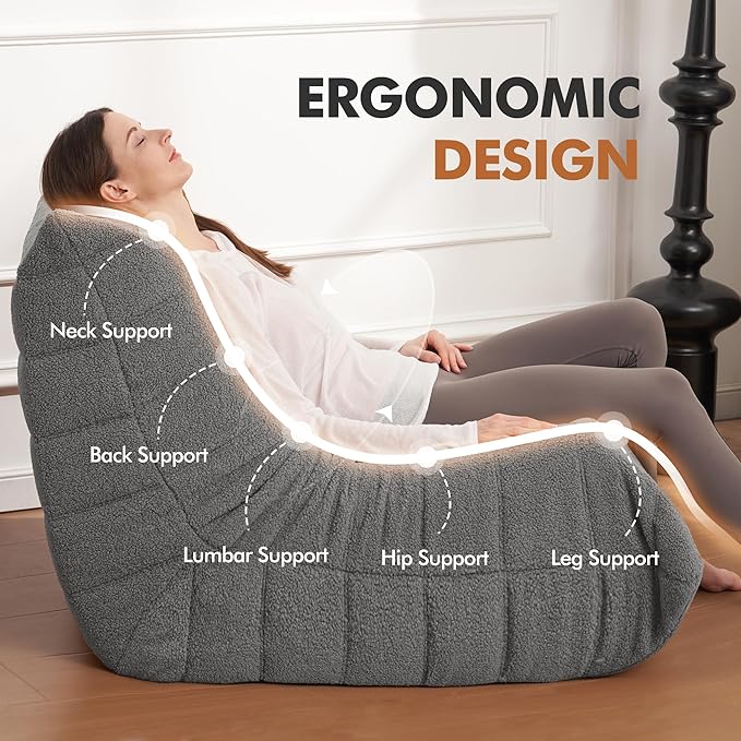 Bean Bag Chair Big Sofa Beanbag Chair for Adults Fireside Chair Bean Bag Lounger with Memory Foam Filled for Home,Apartment or Gaming Venue (Darkgrey Teddy)