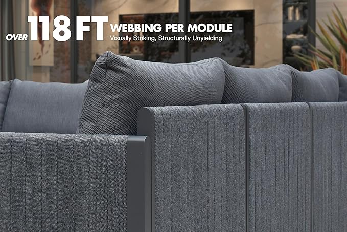 PURPLE LEAF 7 Pieces Patio Conversation Sets with Ottoman All Weather Outdoor Couch Sectional Set with Cushion Patio Conversation Set for Garden Poolside Backyard Gray