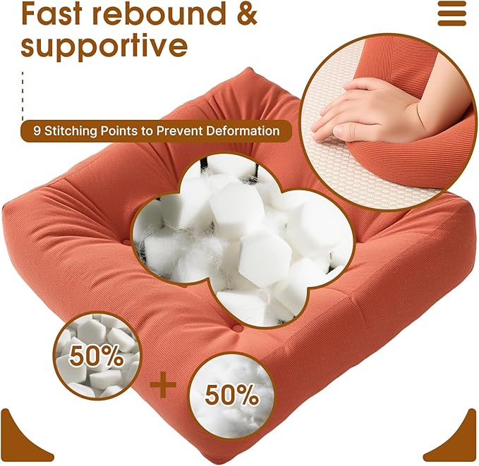 Tikuns 2Pcs Floor Pillows for Adults, 22 * 22 Inch Meditation Cushions, Large Square Sitting Cushion Living Room Memory Foam Pillow for Sitting (2, Orange, 22x22x4 Inch)