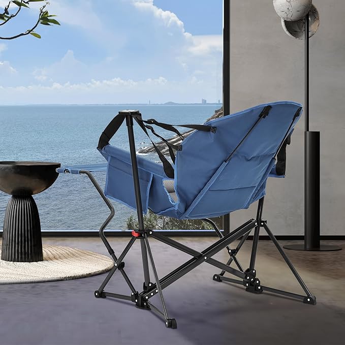 GDY Camping Chairs, Oversized Hammock, Folding Rocking Chairs, Adjustable Back Swing Chairs, Cup Holder, Outdoor Beach Lawn, Navy Blue.
