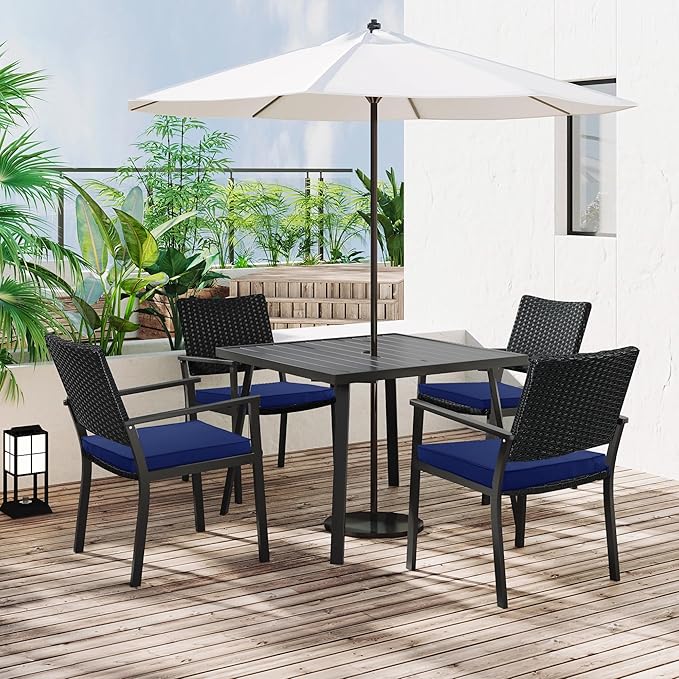 Outdoor Chair Cushions 18.5x16 Inch Waterproof Patio Chair Cushions with Tie 5 Year Color Fastness Thick Outdoor Seat Cushion for Patio Furniture Navy Set of 4
