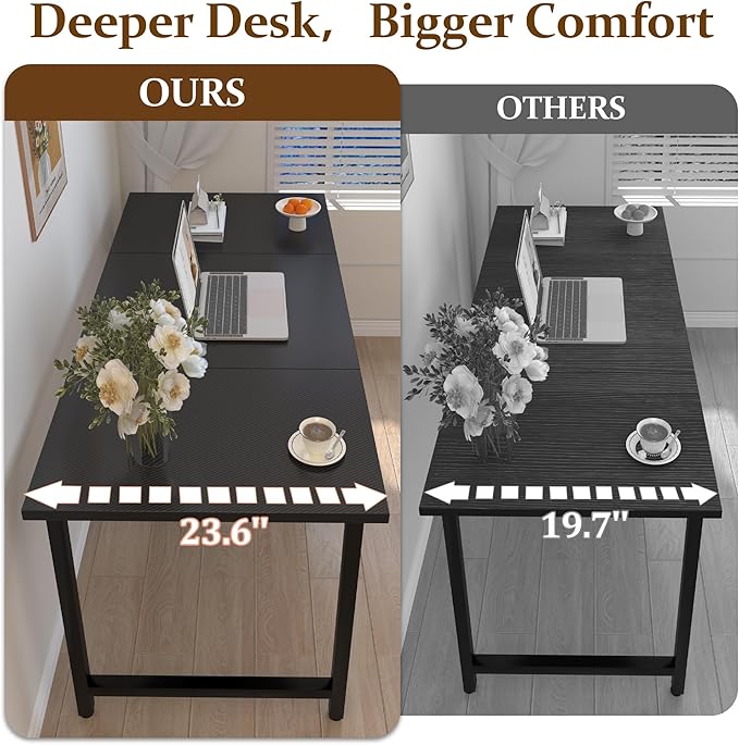 47 X 23.6 Inch Computer Desk, Office Desk w/Deeper Carbon Fiber Desktop, Modern Simple Study Table w/Sturdy Metal Frame & Large Legroom, Gaming Writing Work Desk for Home Office, Bedroom
