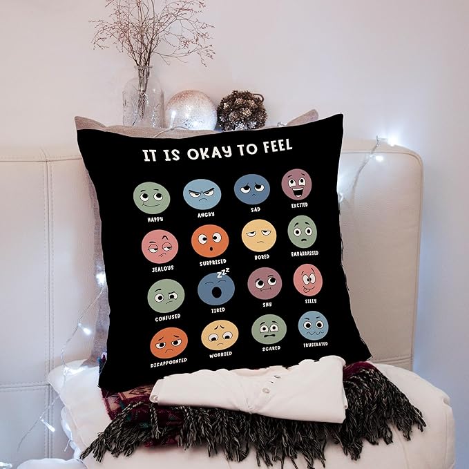 Nogrit Counseling Office Must Haves Black Pillow Cover, Calming Corner, Mental Health Pillowcase Decor for Home Kids,Mental Health Counselor Gifts, Calming Corner Pillow Covers 24x24