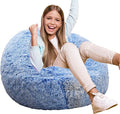 Fluffy Bean Bag Chair for Kids, 2.5FT Round Memory Foam Filled Bean Bag for Teens & Kids, Ultra Soft Faux Fur Fabric Bean Bag Chairs for Playroom, Living Room, Bedroom, Blue