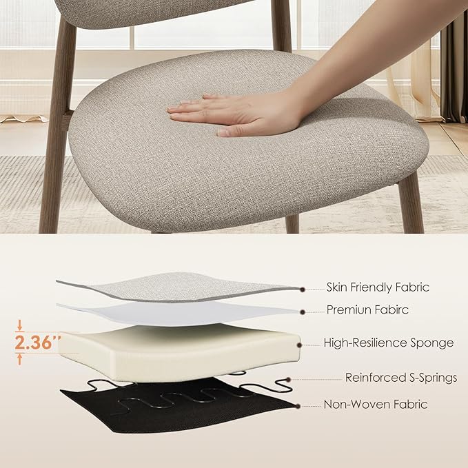 Dining Chairs Set of 2, Curved Back Kitchen Room Chairs with Metal Legs and Anti Slip Pads, Upholstered Dining Chair for Home and Restaurant, Camel