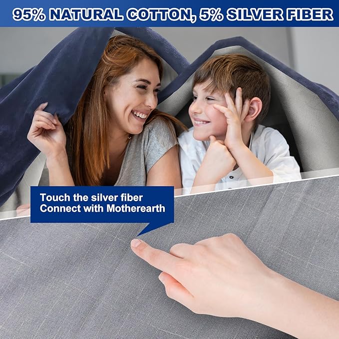 CHIAOCHUTTY Grounding Blanket 79×55 inch Grounding Mat for Bed Grounding Sheet with Conductive Silver Fiber for Better Sleep, Pain Relief, Helps Anxiety Relief (Blue)