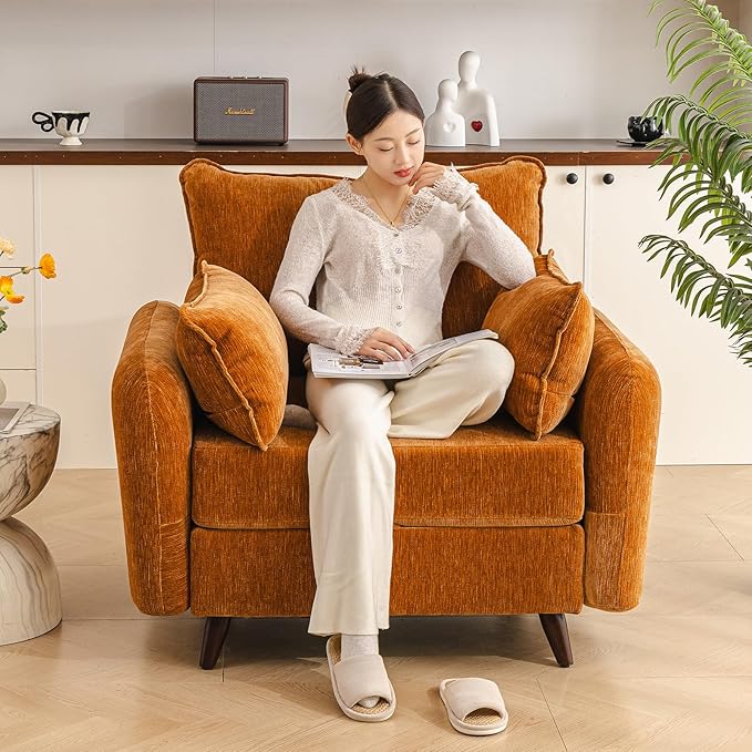 Oversized Accent Chair with Ottoman,All Seats Storage,Comfy Big Armchair,24.5'' Deep Seat,Upholstered Living Room Chairs,Reading Chair,Lounge Chair for Bedroom,Office,Chenille,Yellow