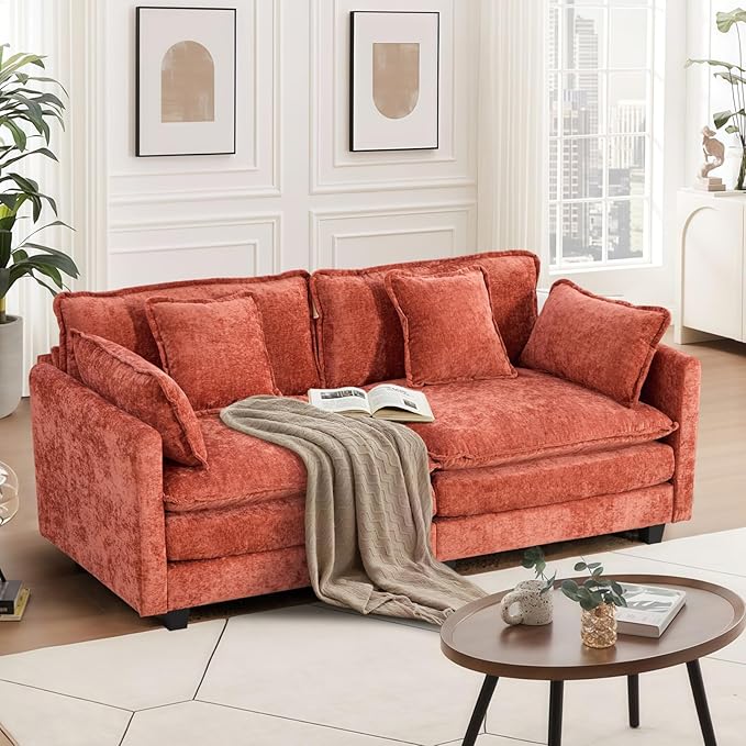 SoarFlash 77.95" Chenille Sectional Sofa, Comfy Modular Loveseat Sofa, Modern 2-Seat Couch Deep Seat Sofa Set for Living Room,Orange