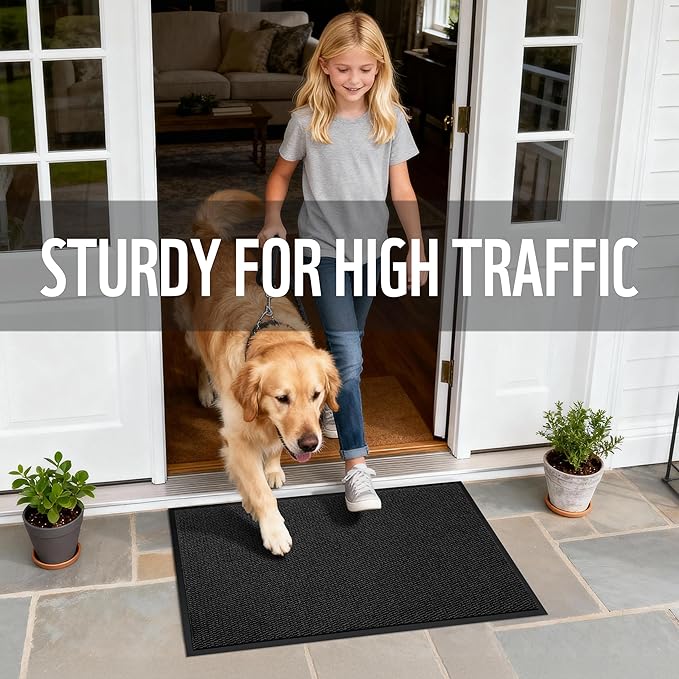 Yimobra Doormat Outdoor Indoor Entrance 47 x 32, All-Season All-Weather Front Door Mat, 100% Waterproof Welcome Matt for Floor Garage Outside Entry, Stain and Fade Resistant,Black