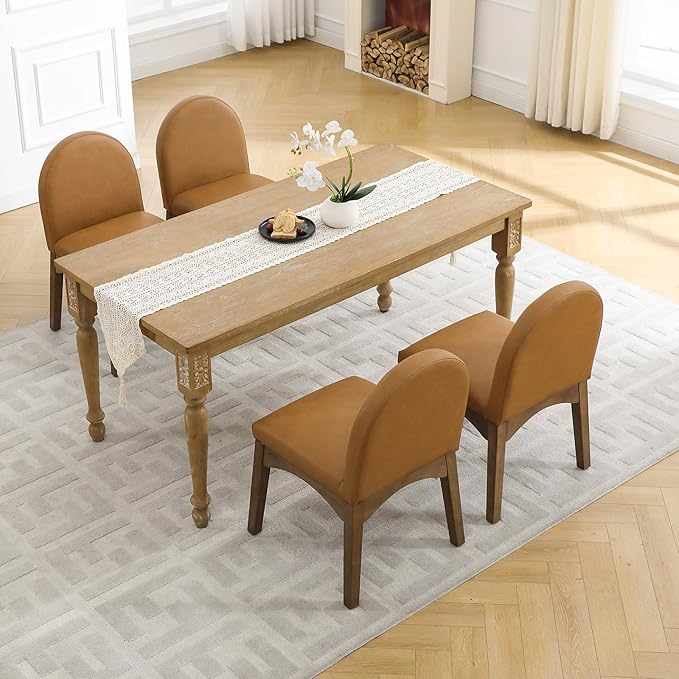 DUOMAY Modern Dining Chairs Set of 6, Mid Century Faux Leather Dining Room Chairs Upholstered Kitchen Chairs with Solid Rubberwood Legs, Armless Accent Side Chairs, Brown