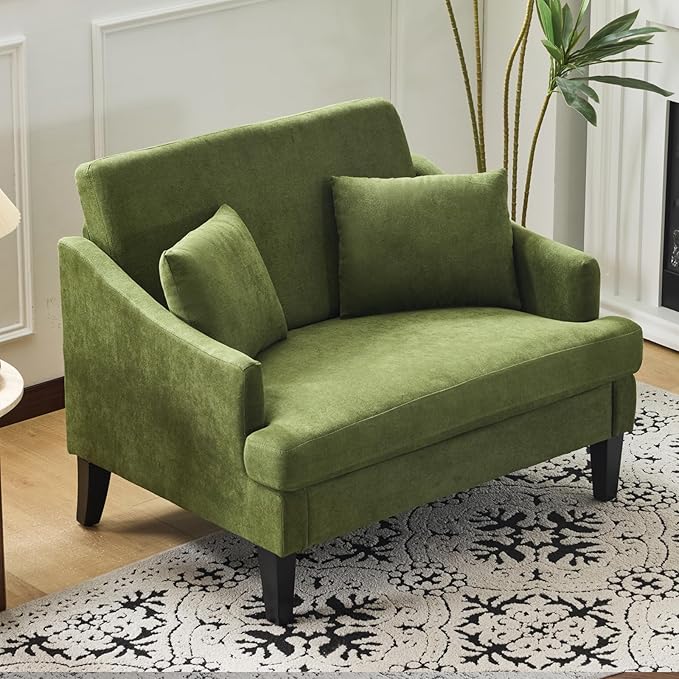 Bezseller Oversized Accent Chair, 33.5'' Wide Seat Comfy Armchair with 2 Pillows, Upholstered Big Reading Chair, Modern Single Sofa Chair for Living Room Bedroom Apartment Office, Green