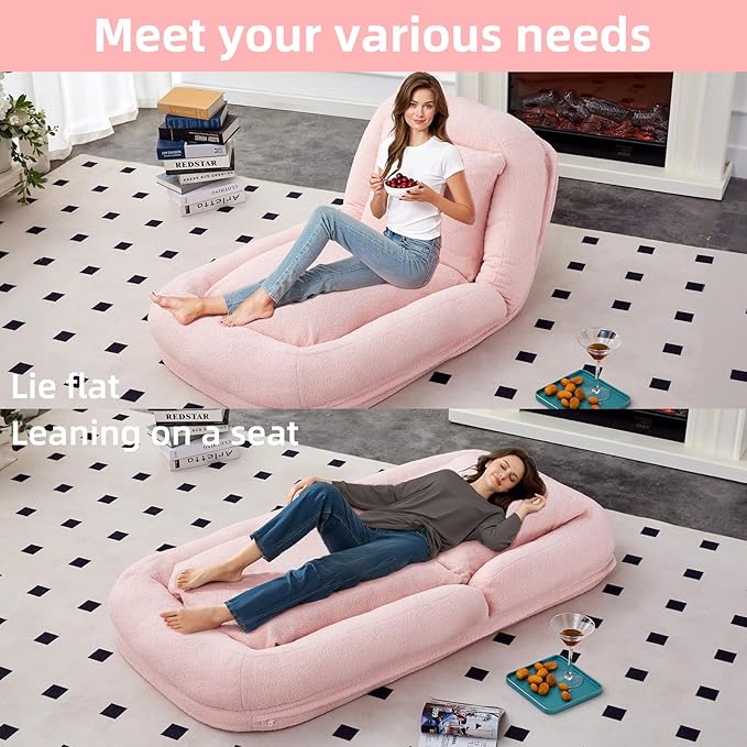 Comfortable Pink Folding Sofa Chair - Features 5 Adjustable Positions for Relaxation, Gaming, and Meditation Bliss!