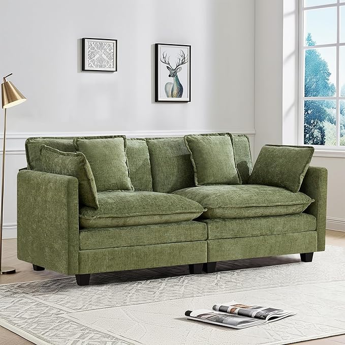 UMBFUN 2-Seater Cloud Couch, Oversized Comfy Modular Sectional Sofa with Deep Seat Cushions, Chenille Loveseat for Living Room, Apartment & Small Spaces, Green
