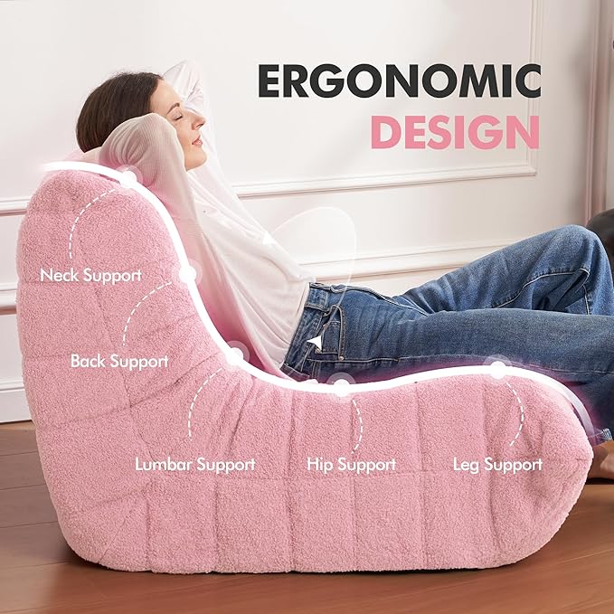 Bean Bag Chair Big Sofa Beanbag Chair for Adults Fireside Chair Bean Bag Lounger with Memory Foam Filled for Home,Apartment or Gaming Venue(Pink Teddy)