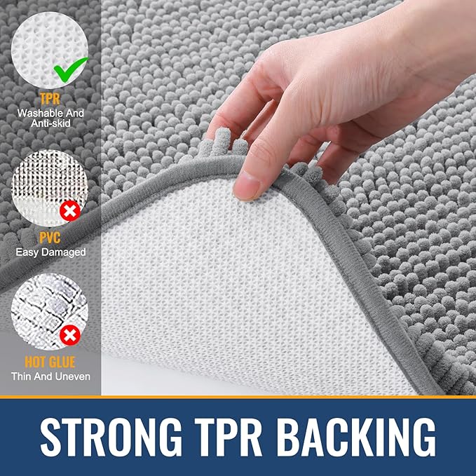 Arotive Bathroom Rugs 30x20, Extra Soft Absorbent Shaggy Chenille Bath Rugs, Machine Washable Rubber Backing Non-Slip Bath Mats for Bathroom Floor Tub and Shower, Home Decor Accessories, Light Grey