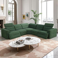 Power Recliner Sectional Sofa Set with USB Ports, Flannel Recliner Sofa Set with Adjustable Headrest, Reclining Sectional Couches, L-Shaped Living Room Furniture Set (Green, 5-Seater)