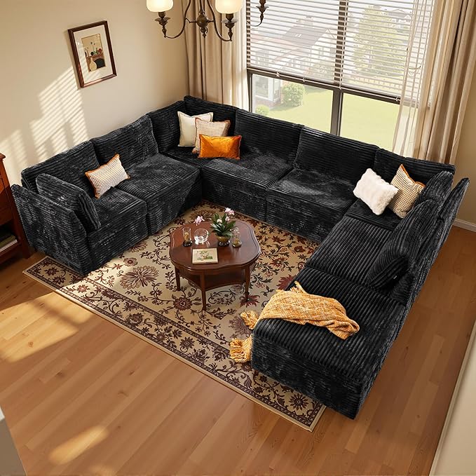 CAODOC Large 8 Seat Modular Sectional Sofa with Ottoman Seat Corduroy Sleeper Sectional Sofa Bed Oversized Convertible Modular Couch for Living Room