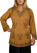 Agan Traders 2025 Winter Long Sleeve Diamond Neck Embroidered Tops - Medieval Boho Vintage Tunic Kurta Blouses for Women