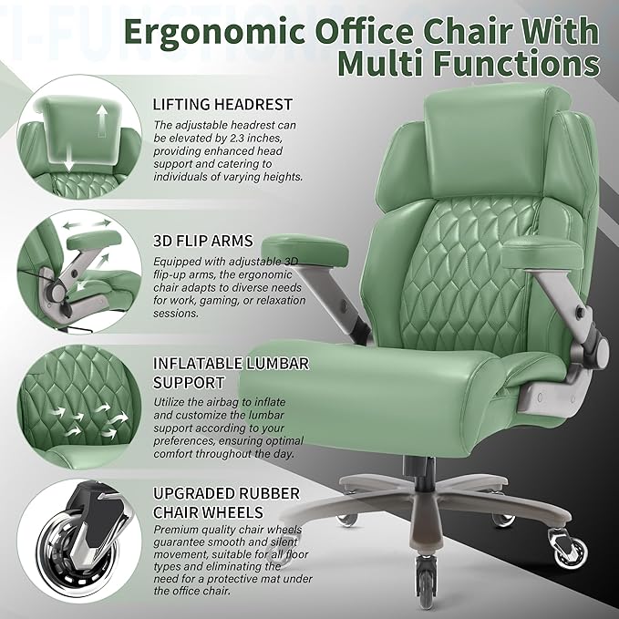 Big and Tall Office Chair 700lbs - Adjustable Headrest&Lumbar Support, 3D Flip Arms, Large Wheels &Heavy Duty Metal Base, Ergonomic High Back Computer Chair Desk Chair, Thick Padded Extra Wide Seat