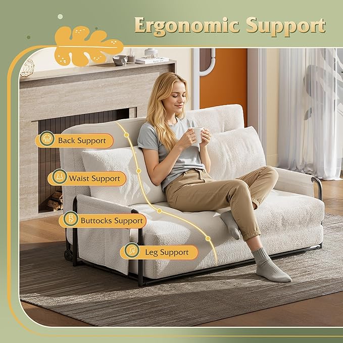 WLIVE Futon Sofa Bed with Adjustable Backrest, Bean Bag Chairs for Adults, Floor Couch with Armrest, Pillow, Low Profile Floor Seating for Living Room, Reading, Bedroom, Loveseat, Beige