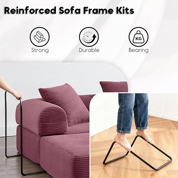 L Shape Convertible Sofa Bed with Cylindrical Pillow and Storage Pocket, Convertible Sofa Couch Bed with Support Frame for Living Room Bedroom Children Room-Red