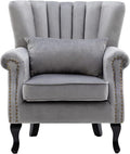 chairus Mid-Century Modern Accent Chair Comfy Single Sofa Chair Channel Back Armchair with Small Pillow for Living Roon Bedroom Club - Velvet, Grey