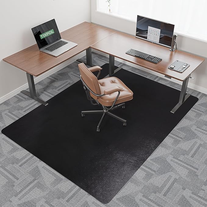 tixpol Chair Mat for Carpet, 36" x 48" Office Chair Mat for Carpeted Floors, Non-Slip Carpet Protector Floor Mat with Grips, Plastic Heavy-Duty Rolling Desk Mat for Home Office and Gaming (Black)