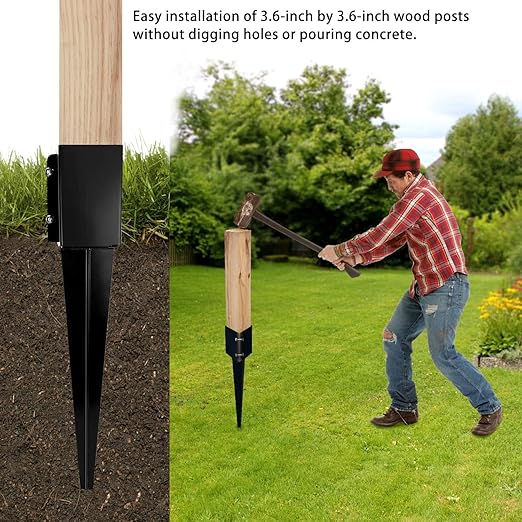 XYADX Fence Post Anchor 32 inch Ground Spike Heavy Duty Black Powder Coated Fence Stakes Post Base for Mailbox, 32 x 4 x 4 Inches Outer Diameter (Inner Diameter 3.6 x3.6 Inches), Pack of 4