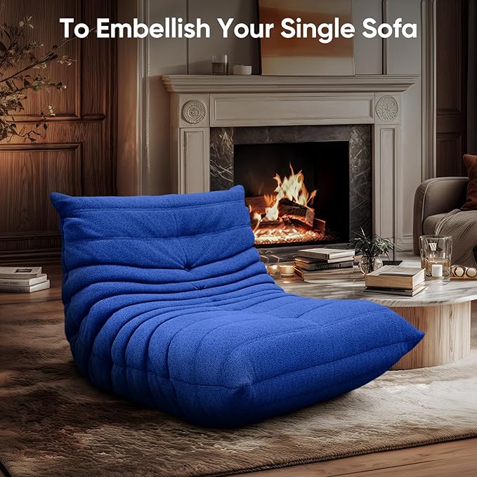 cebihy Premium Quality Fireside Togo Sofa Bean Bags Chair for Adults Giant BeanBag Chairs Floor Couch for Living Room Bedroom Dorm Office, Compression Togo Couch, No Assembly Required, Bright Blue