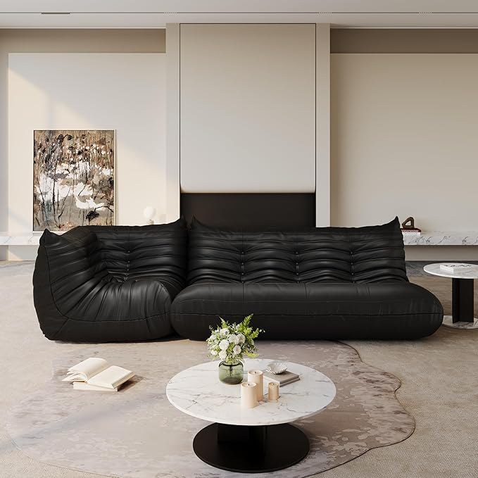 Bean Bag Chair Fireside Chair Lazy Floor Sofa, Faux Leather Giant Corner Bean Bag Sofa, High-Resilience Memory Foam Armless Foam Lounger Tatami Recliner Couch for Living Room Bedroom Dorm Office