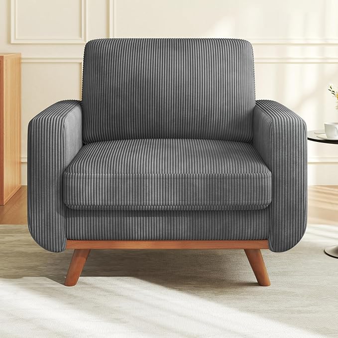Vesgantti 38.5" Accent Chair Dark Gray, Comfy Corduroy Single Sofa Seat with Spring Cushion, Upholstered Armchair with Deep Seat, Reading Chair for Adults, Modern Sofa for Living Room, Bedroom