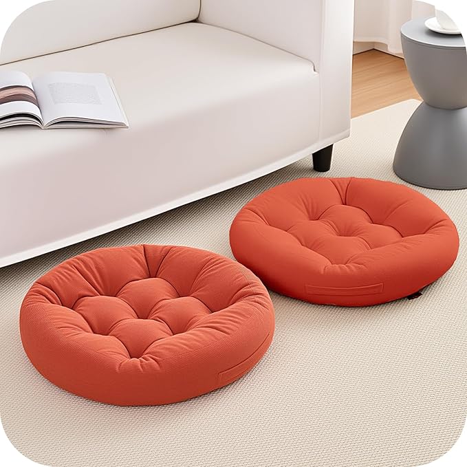 4Pcs Floor Pillows for Adults, 22x22x6 Inch Meditation Cushions, Large Round Sitting Cushion Living Room Memory Foam Pillow for Sitting (4, Orange, 22x22x6 Inch)
