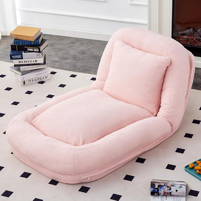 Comfortable Pink Folding Sofa Chair - Features 5 Adjustable Positions for Relaxation, Gaming, and Meditation Bliss!