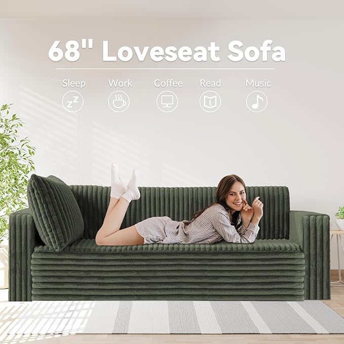 HABUTWAY Folding Sofa Bed, 2 in 1 Convertible Sleeper Chair with 2 Pillows, Portable Fold Out Chair Bed with Armrest, Comfy Floor Couch, Lazy Sofa for Living Room Bedroom Dorm Home Office, Green