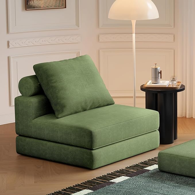 Folding Sofa Bed – Convertible Sleeper Chair Bed with Pillows/Single Floor Couch/Small Futon Couch Filled with High-Density Foam for Lounge, Guest Room or Office (Green)