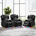 Wall Hugger Power Recliner Chair with Heat and Massage, Overstuffed Reclining Sofa Chair for Living Room Home Theater RV with 3-Side LED Lights/Cup Holders/USB & Type C Port (Black)