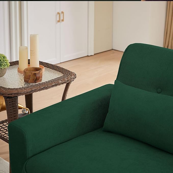48" Loveseat Sofa, Mid Century Modern Small Couches for Living Room Bedroom Apartment, 2 Seater Love Seat, 2 Throw Pillows and Plastic Legs, Green