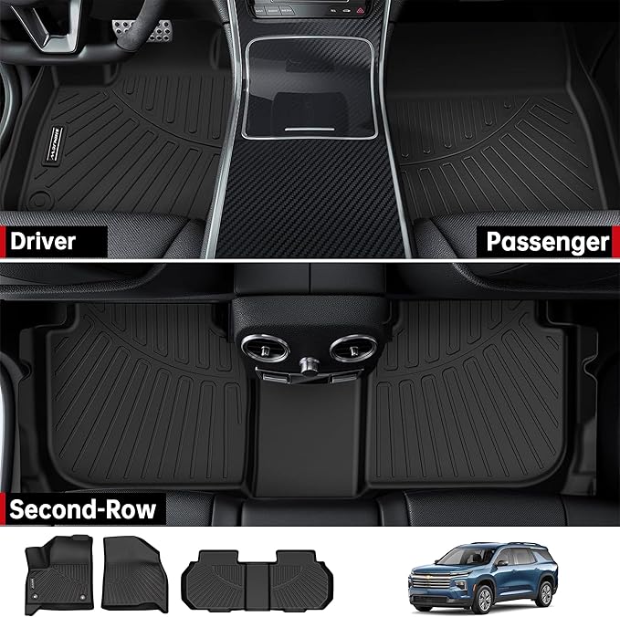 Floor Mats Fit for 2024 2025 2026 Chevrolet Traverse 7 Seats (Bucket Seats),3 Row Floor Mats & Backrest mats & Trunk mat for Chevy Traverse Accessories