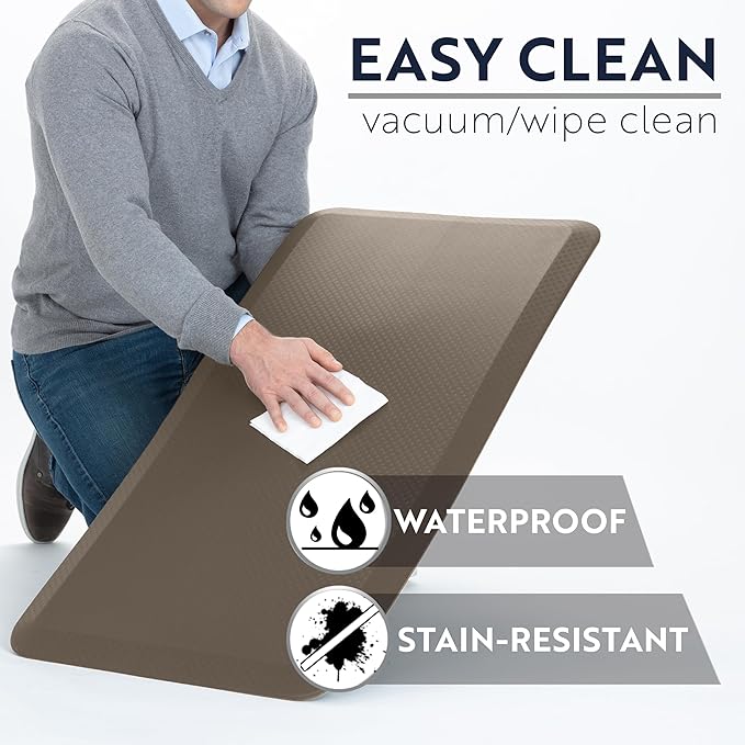KANGAROO Thick Ergonomic Anti Fatigue Mats for Kitchen Floor, 39x20, Cushioned Standing Office Desk Mat, Waterproof Scratch Resistant Topside, Supportive All Day Comfort Padded Foam Rugs, Cappuccino