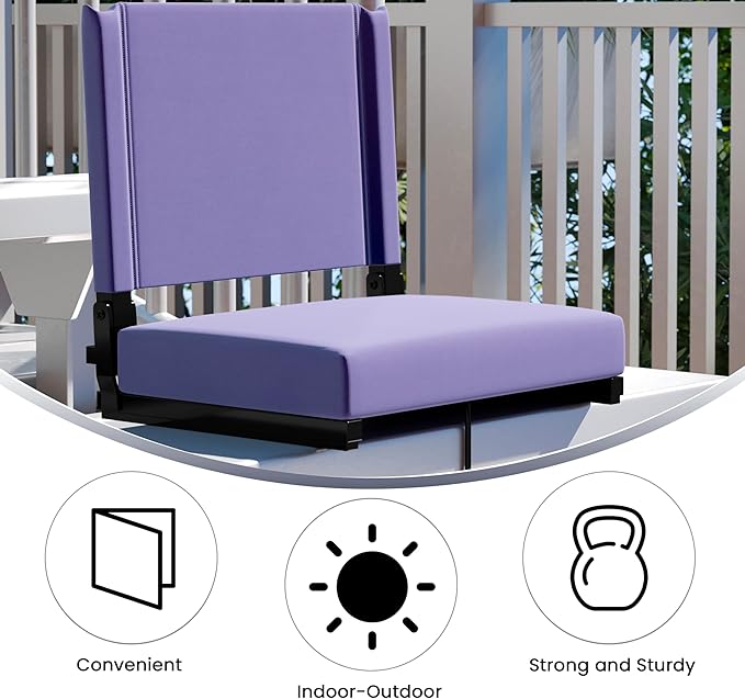 Flash Furniture Grandstand Portable Stadium Seat for Bleachers or Benches, Folding Padded Stadium Chair with Carrying Handle, 500 lb. Weight Capacity, Purple