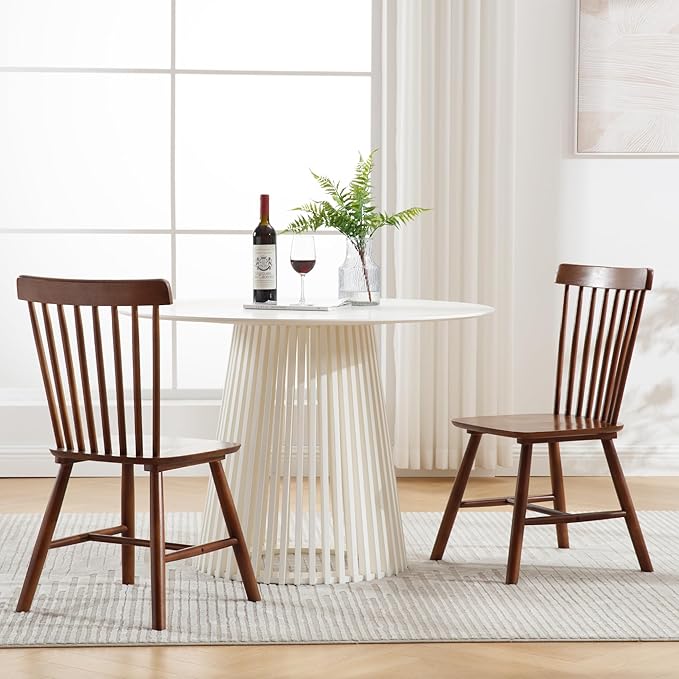 LZAREAL Windsor Dining Chairs Farmhouse Dining Chairs Set of 6 Modern Wood Kitchen Chairs Mid Century French Country Spindle Chair for Dinning Room Kitchen Restaurant Bar Canteen Library, Walnut