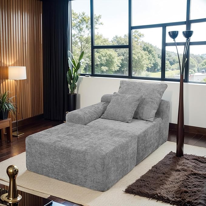 111.2" Boneless Couch,Cloud Sectional Sofa with L-Shape Chaise,No Assembly,High-Density Memory Foam,Chenille Comfy Sofa for Living Room, Bedroon and Apartment (Grey)