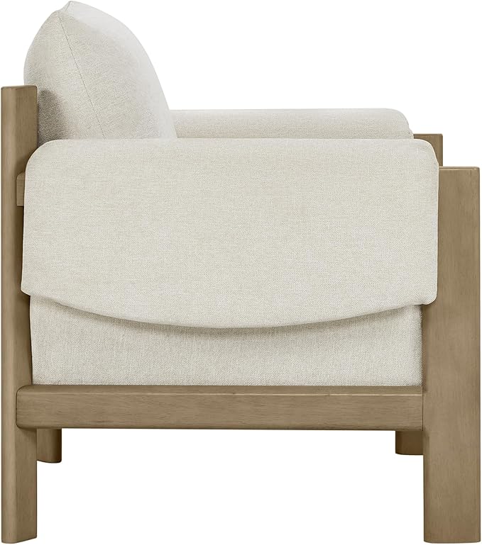 CHITA Accent Chair, Mid Century Modern Fabric Upholstery Armchair for Living Room, Grey Solid Wood Frame, Fabric in Linen